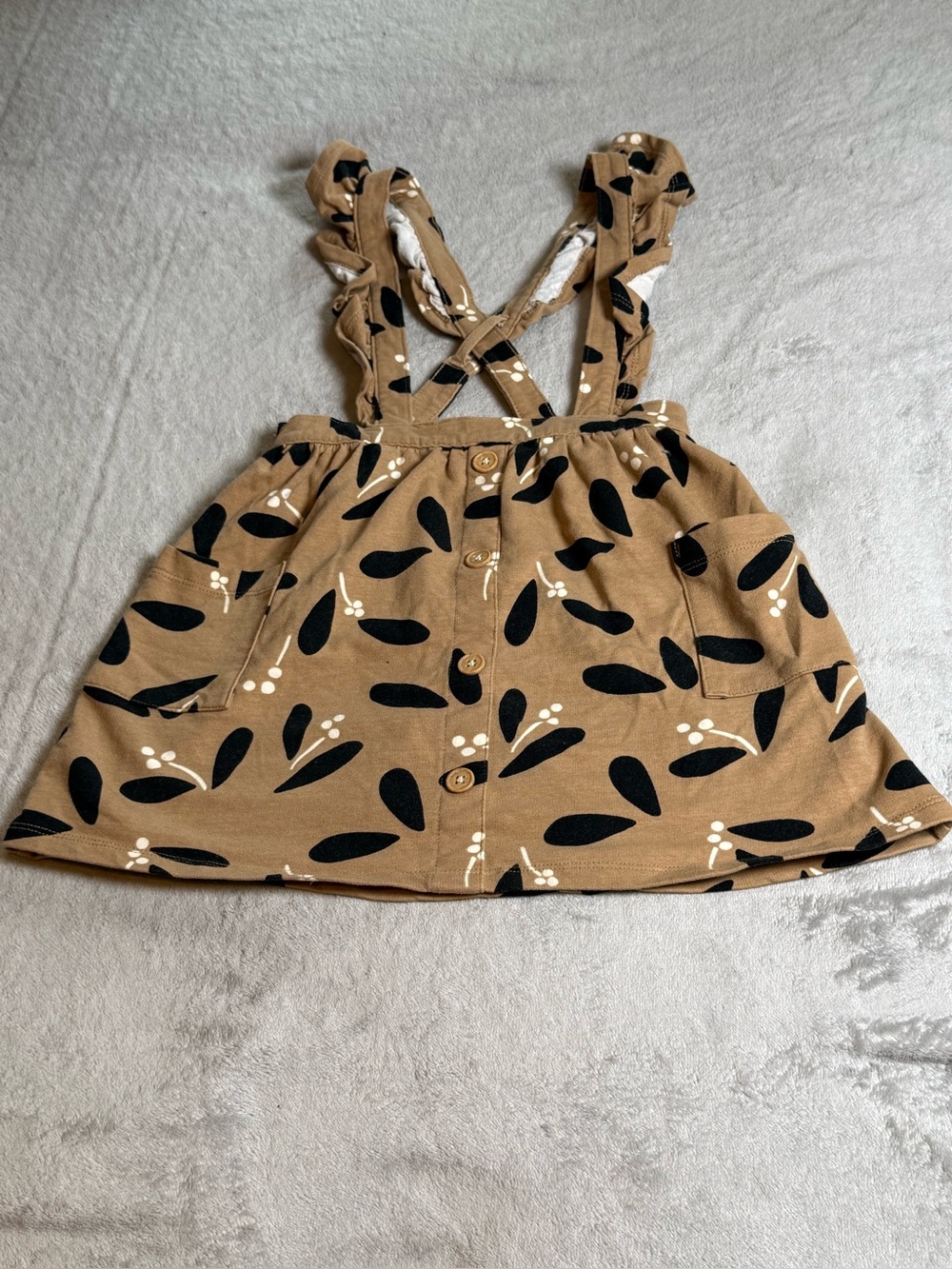 wonder nation Tan Floral-Print Suspender Skirt with Ruffle Straps
